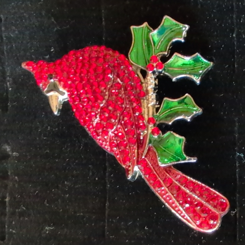 New Christmas Cardinal Red Rhinestone Pin